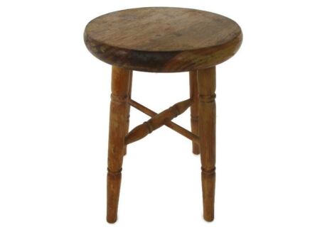 Vintage Hand Carved wood Milking Stool Pedestal Table Plant Flower Bonsai Stand Side Table Barn Country Style
