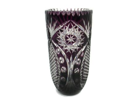 Crystal Ruby Red Clear to Cut Bowl Vase Dot Star Beautiful 9.84" VSL Style