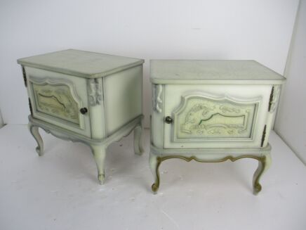 Vintage Couple Night stands Commode Hollywood Regency French Provincial White Crackled
