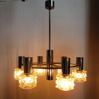 Mid Century Modern Chandelier 6 arm Chrome Dragon Teeth era Raak Sciolari
