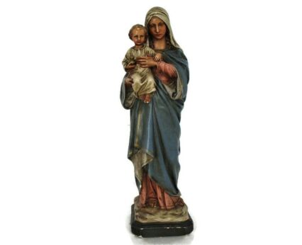 Virgin Mary Madonna Infant Child Plaster Statue tenderness Lovely Plaster Polychrome 15.94"