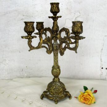 Vintage Gorgeous Brass Ornate Candle Holder Stick Candelabra 5 arm 14.56"H