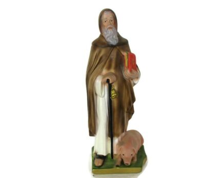 Saint Anthony of Abad Statue the Great Pig Plaster Gothic Figurine Polychrome HTF 12.79"