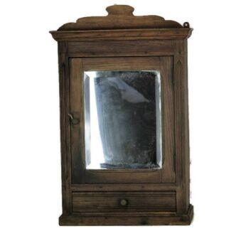 Vintage hand Carved Oak Medicine Kitchen Wall Cabinet Apothecary Beveled Glass