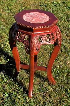 Carved Wood Marble Top Rosewood Plant Stand Round Side Table Gorgeous
