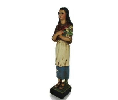 Vintage French Statue Saint Maria Goretti Patron Young Girls HTF Plaster Polychrome HTF Collector