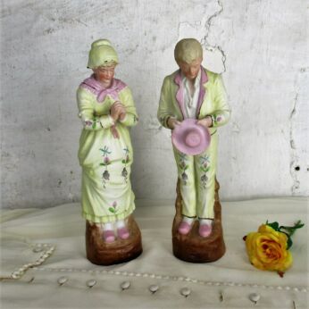 Antique pair of Figurines Statues Bisque Porcelain Praying Couple Angelus Lovely