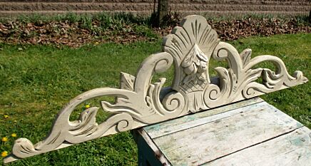 Carved Wood White Painted Pediment Ornate Overdoor Architectural Beautiful