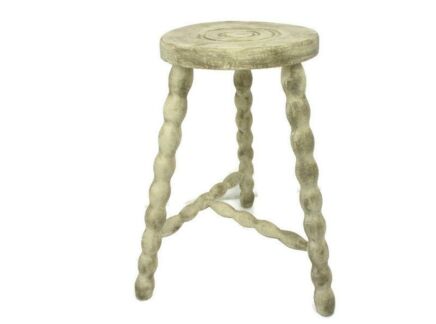 VTG Hand Carved wood Tripod Milking Stool Pedestal Table Plant Flower Bonsai Stand Side Table Barn Country Style Bobbin Legs Painted White