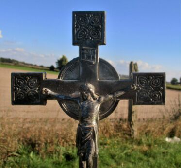 Ornate Standing Table Crucifix Jesus Christ Spelter Lamb of God