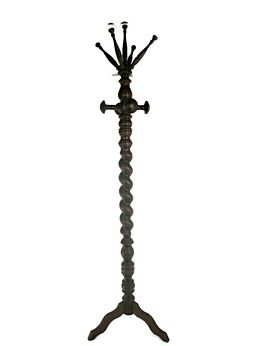 Vintage Carved Wood Barley Twist Hall Tree Coat Hat Rack Stand Country Farmhouse