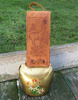 Vintage Authentic Swiss Cowbell Leather Strap Brass Deer Original Rustic 7.87"