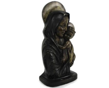 Art Deco Bust Statue Virgin Mary Madonna Infant Child Jesus Christ Plaster HTF Polychrome