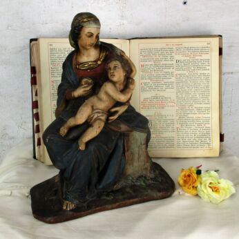 Statue Sitting Virgin Mary With Infant Sedes Sapientiae Polychrome Plaster HTF