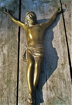 Lovely Vintage Brass Corpus Crucifix Church Jesus Christ Wall Hanging 13.27"