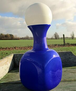 Aqua Blue White Lidded Jar Bottle Stopper Era Panton Vistosi Empoli retro Italy