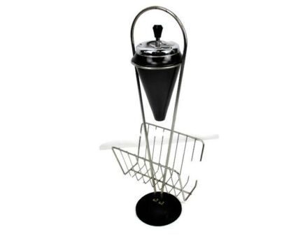 Unusual Vintage 50s Brass Standing Floor Push Ashtray Bar Table Newspaper Rack Era panton eames