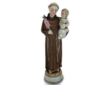 small St Anthony St Antonius Padua Statue Figurine Finder Lost Articles Lilies Infant Child Porcelain