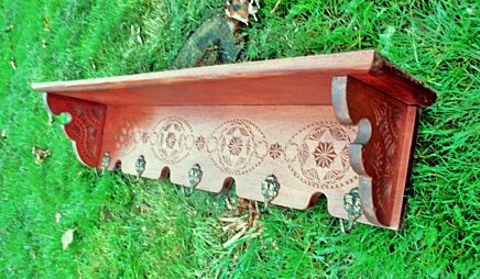 Antique Wooden Coat Hat Rack 5 hooks Carved Wood Display