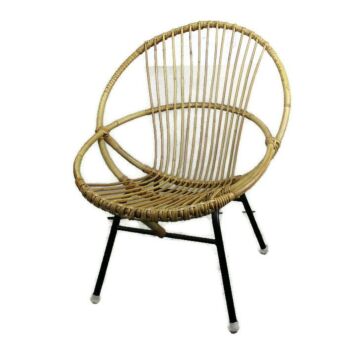 Mid Century Modern Rattan Round Hoop Lounge Chair Rohé Noordwolde Vintage HTF