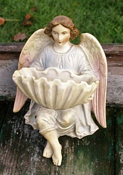 Antique Holy Water Font Porcelain Bisque Angel Putti Church Wall Hanging