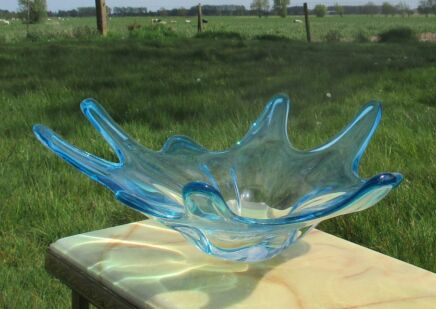 Blue Murano Somerso Centerpiece Bowl Hand Blown Fruit Dish 18.9"