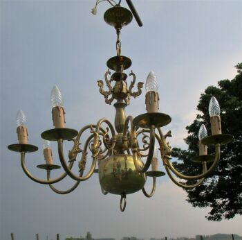 Vintage Ornate Flemish Dutch 8 Arms Chandelier Lights Brass Mermaids Fish