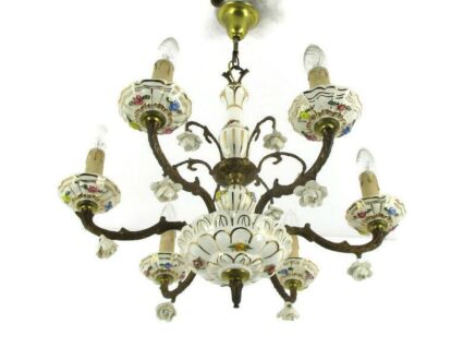 Capodimonte-Style Chandelier 6 arm Italian Porcelain Gorgeous Porcelain Flowers