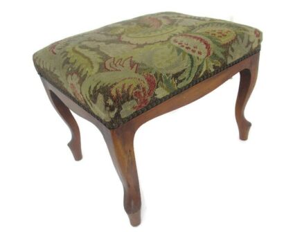 Vintage Footstool Ottoman  Louis XV style Oriental scene Fabric  country style