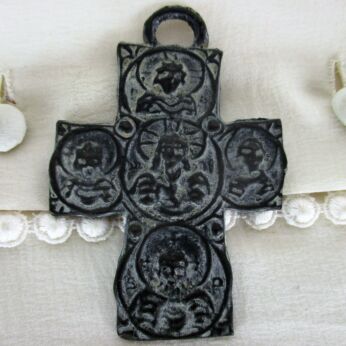Small Antique Bronze Hanging Crucifix Cross Jesus Christ Priest Evangelists HTF