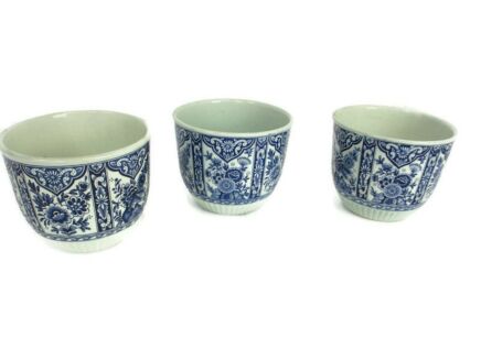3 Small Vtg Boch Royal Sphinx Delft blue White Flower Pot Jardiniere Planters