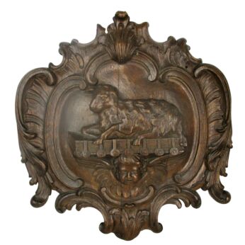 Antique Hand Carved Oak Wall Panel Bas High Relief Tableaux Lamb of God Angel