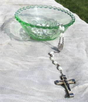 Rosary Our Lady Of Lourdes French White Beads Inscription Bertha Holy Water Nun