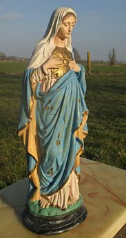Belgian Vintage Plaster Virgin Mary Madonna statuette Holy 16.54" Catholic