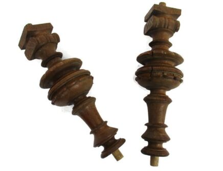 Pair Antique Hand Carved Wood Reclaimed Corbels Pillars Architectural Staircase Finial large Heavy