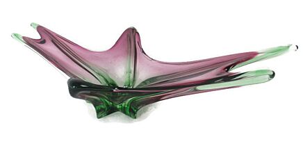 Art Glass Centerpiece Bowl Fruit Dish Cranberry Green era Murano Italian Large Gorgeous