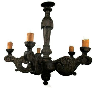 Vintage Carved Dark wood Chandelier 6 lights arms Ceiling Light lamp Ornate WOW