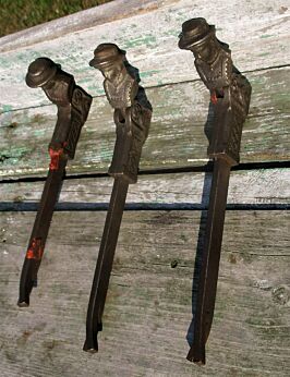 3 Antique Cast Iron Window Shutter Stoppers Figurine Bonhomme French Authentic