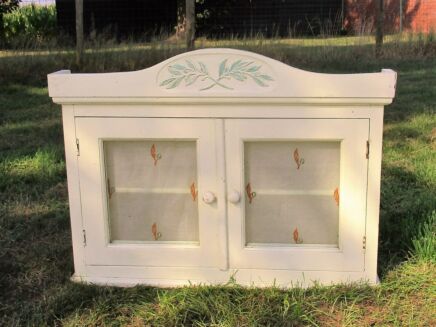 French Provincial White Wood Kitchen Display Wall Cabinet Apothecary Glass Doors