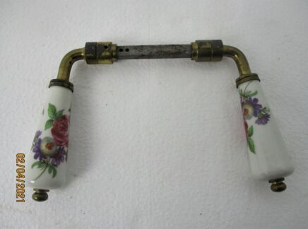 Vintage Brass Porcelain Door handle Knob Architectural Ornate Reclaimed French Romantic
