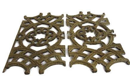 2 Small Antique Neo Gothic Hand Carved Wood Corbel Pediment Trim Architectural