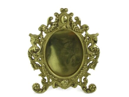 Rococo Mythology Vintage French Standing Brass Embossed Oval picture frame Ornate 8.66"