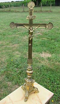 Large Antique Brass Altar Crucifix Christ Cross Memento Mori 31.5" Gorgeous
