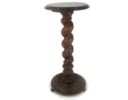Large Hand Carved Wood Barley Twist Side Display Wine Table Pedestal Plant Stand 27.16" Barn Country Farmhouse Style