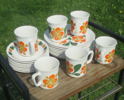 Rare Vintage Coffee Set Dessert Plates Norway Stavangerflint Dekor June Design Rolf