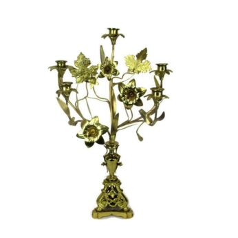 Gorgeous Brass Hollywood regency Flowers Candle Holder Candelabra HTF 5 arm