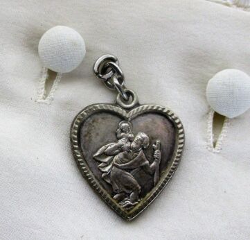 Vintage Medallion Saint Benoit Heart Shaped Pendant Catholic Silver Color HTF