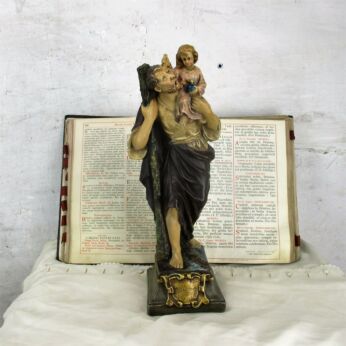 Statue Saint Christopher Infant Patron Saint Travelers Plaster Signed Collector