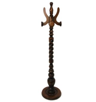 Standing Hall Tree Open Barley Twist Coat Hallway Rack Wood Vintage Barn Country