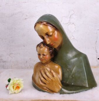 Vintage Bust Statue Virgin Mary Madonna Infant Child Jesus Christ Plaster HTF